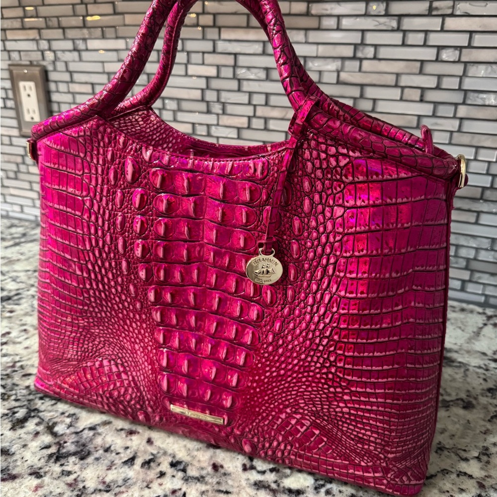 Brahmin Fuchsia Crocodile-Embossed Tote